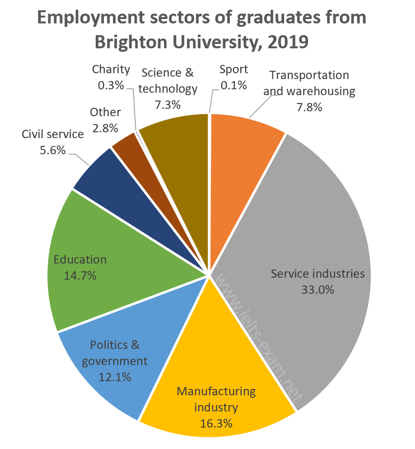 Employment sectors of graduates from Brighton University, 2019